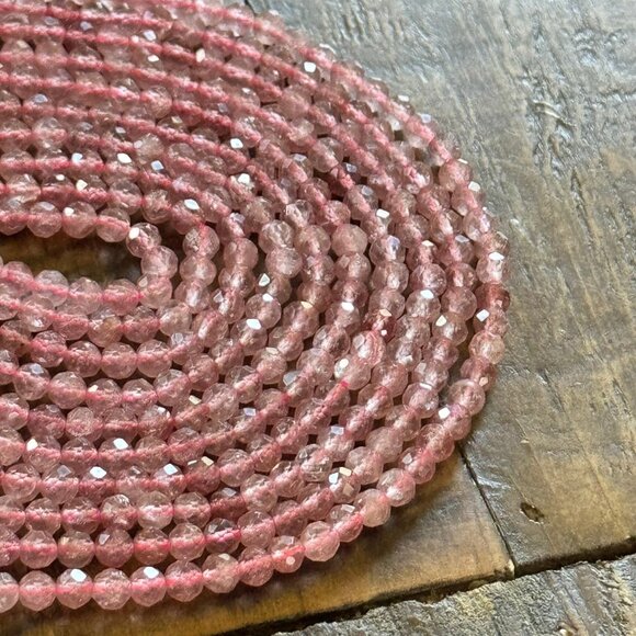 Faceted Strawberry Quartz Bead Strand - 4mm - Picture 4 of 6